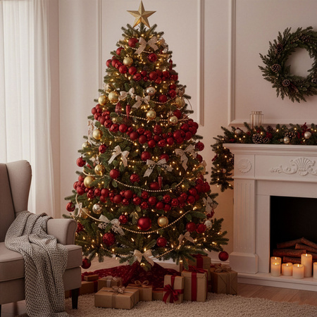 Girlanda świateczna z 130 szt. bombek, łańcuch choinkowy 160 cm, czerwony