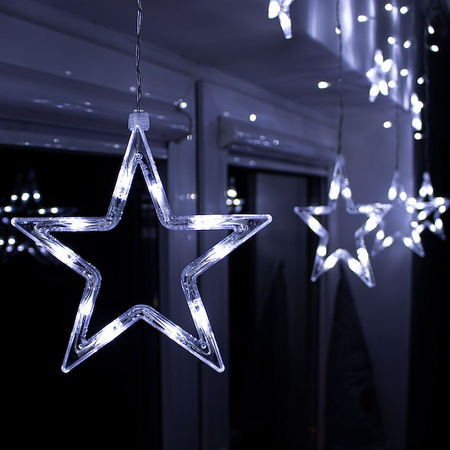 Kurtyna świetlna 92 led girlanda gwiazdki, lampki wewnętrzno-zewnętrzne sople zimny biały