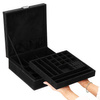 Kuferek, szkatułka na biżuterię 26x26x9 cm czarny, welurowy organizer z przegródkami