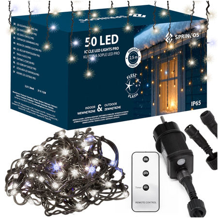Kurtyna świetlna PRO 500 Led lampki choinkowe 25 m zimny biały + zimny biały flash zestaw