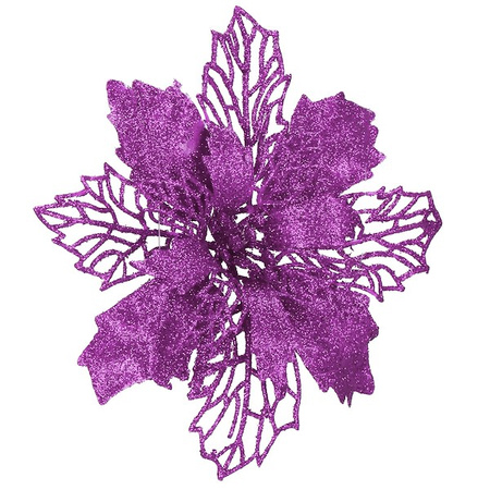 Gwiazda betlejemska, sztuczny kwiat, poinsecja ażurowa fioletowa z brokatem