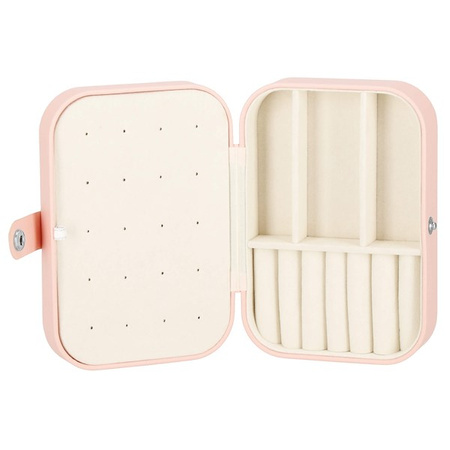 Kufer, szkatułka na biżuterię ekoskóra 16x11x5 cm różowy z przegródkami