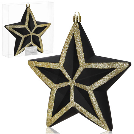 Bombka choinkowa, dekoracja świąteczna do stroika, gwiazda 15 cm nietłukąca, czarno-złota