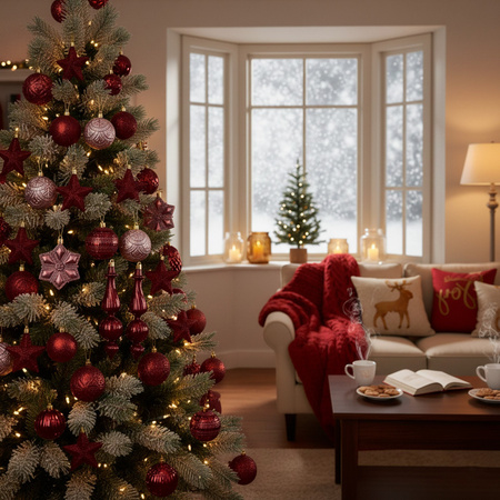 Bombki choinkowe zestaw 18 szt. ozdoby choinkowe matowe połyskujące brokatowe bordowe