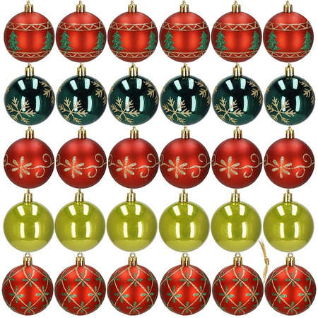 Bombki choinkowe 30 szt. ozdoby świąteczne zestaw 6cm zielony, czerwony