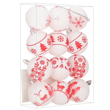 Dekoracje choinkowe, bombki matowe 12 szt. 7 cm ozdoby świąteczne z wzorami, białe