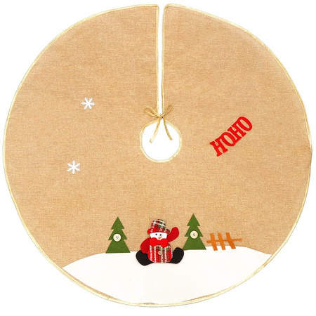 Dywanik pod choinkę 89 cm brązowy z bałwankiem, mata na prezenty