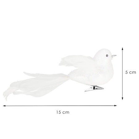 Zawieszki choinkowe 2 szt. ptaszki brokatowe białe