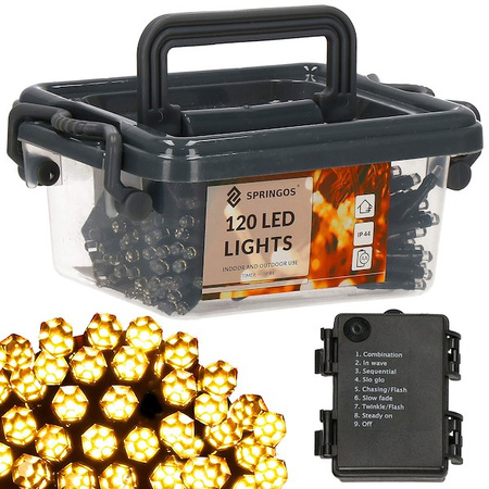 Lampki choinkowe biały ciepły 120 Led z programatorem na baterie