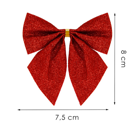 Kokardki świąteczne na choinkę 6 szt. brokatowe zawieszki choinkowe czerwone