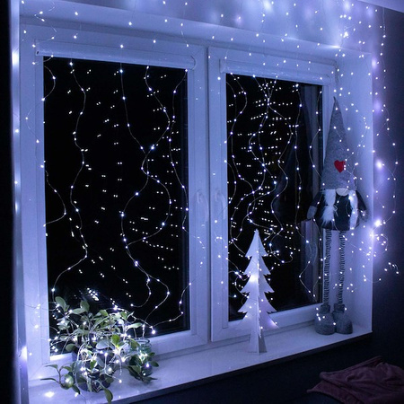 Kurtyna świetlna biały zimny 200 Led lampki wewnętrzne z programatorem USB