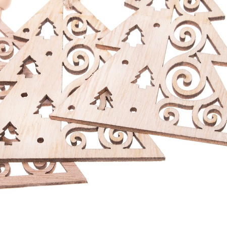 Ozdoba choinkowa 7cm drewniana, świąteczna zawieszka choinka zestaw 6 szt.