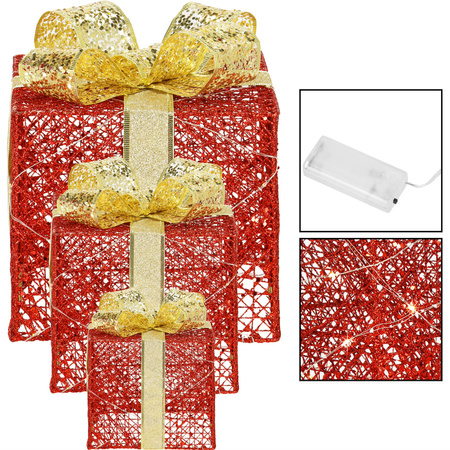 Dekoracja świąteczna LED prezenty oświetlenie zestaw 3 szt. biały ciepły