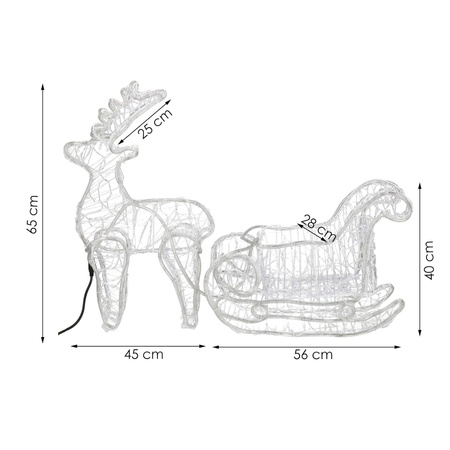 Renifer Led 150 cm świąteczny z saniami świetlna dekoracja do ogrodu biały ciepły