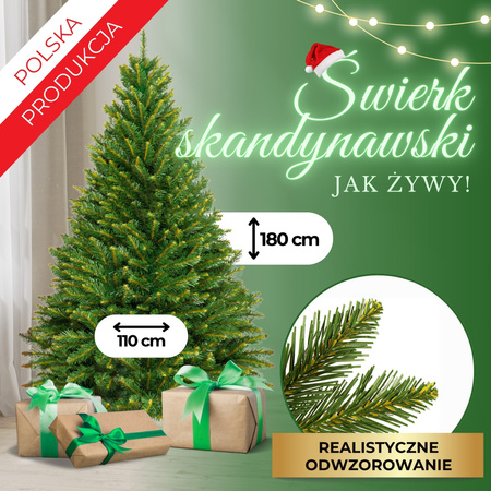 Choinka sztuczna 180 cm jak żywa świerk skandynawski drzewko świąteczne