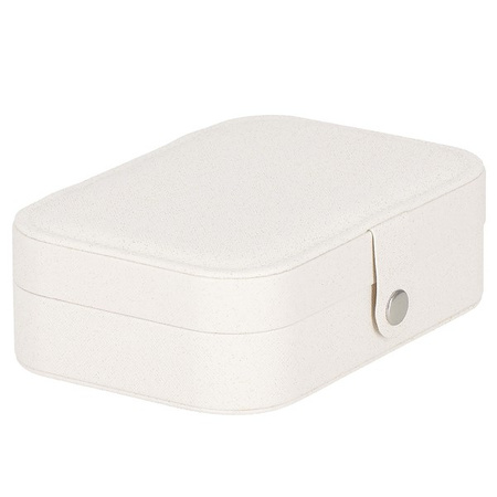 Kuferr, szkatułka na biżuterię ekoskóra 16x11x5 cm kremowa z brokatem z przegródkami