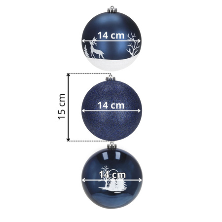 Duże bombki choinkowe 15 cm 3 szt. ozdoby świąteczne nietłukące niebieskie