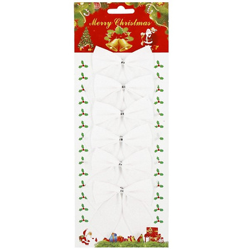 Kokardki świąteczne na choinkę 6 szt. brokatowe zawieszki choinkowe białe