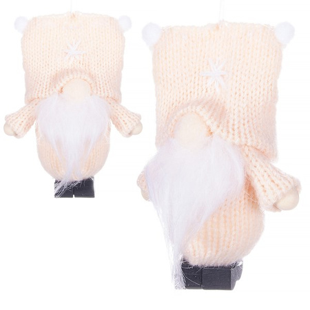 Skrzat 8cm ozdoba świąteczna, krasnal świąteczny, gnom kremowy