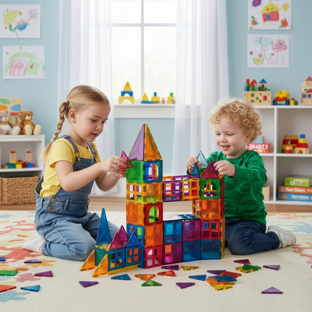 Klocki magnetyczne zestaw 60 szt. klocki konstrukcyjne, zabawka edukacyjna dla dzieci, kolorowe