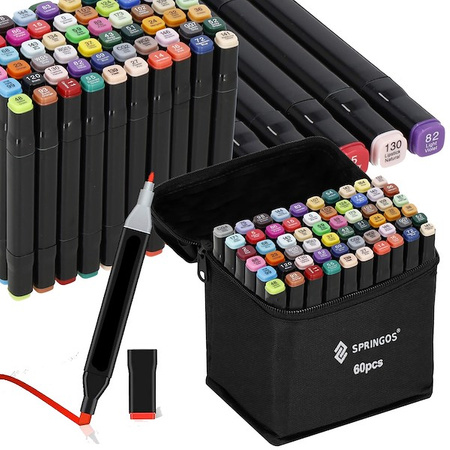 Markery alkoholowe 60 szt. dwustronne pisaki flamastry