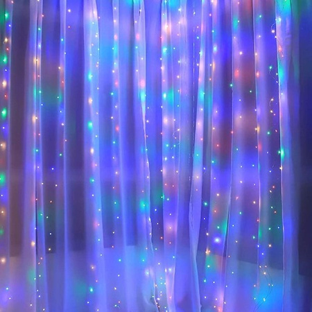 Kurtyna świetlna 300 led girlanda, lampki druciki z programatorem wewnętrzno-zewnętrzne multikolor