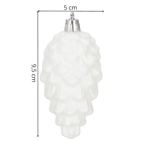 Zawieszki choinkowe szyszki 6 szt. ozdoby świąteczne 9,5 cm bombki biały brokat