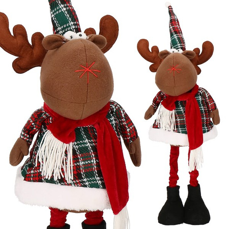 Renifer 50-65cm ozdoba świąteczna, krasnal świąteczny na teleskopowych nóżkach w kratkę