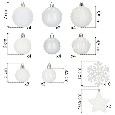 Bombki choinkowe 40 szt. komplet dekoracje świąteczne zawieszki nietłukące, białe