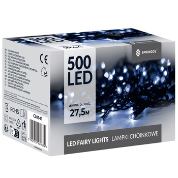 Lampki choinkowe zewnętrzne, wewnętrzne 500 led niebieskie 27,5 m światełka świąteczne