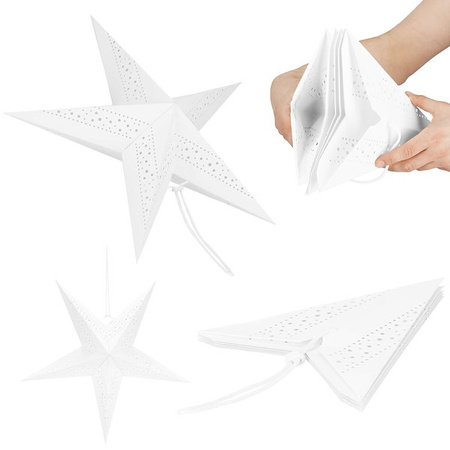 Gwiazda świąteczna papierowa biała i lampki choinkowe led zimny biały