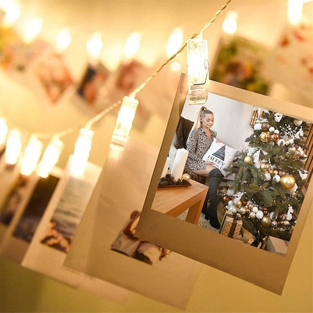 Lampki LED klamerki klipsy na zdjęcia 10 LED ciepły biały