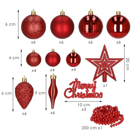 Bombki choinkowe 51 szt. ozdoby świąteczne zestaw czerwony