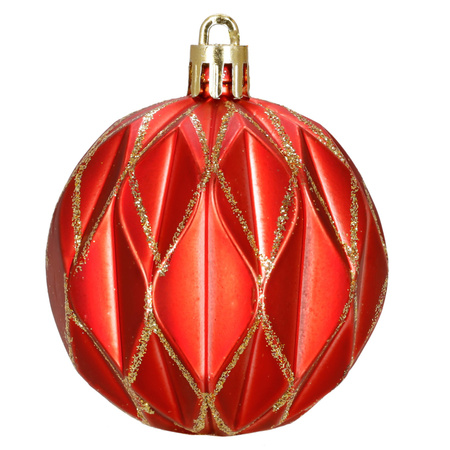 Bombki choinkowe 7 cm 6 szt. komplet dekoracje świąteczne zdobione złoto-czerwone