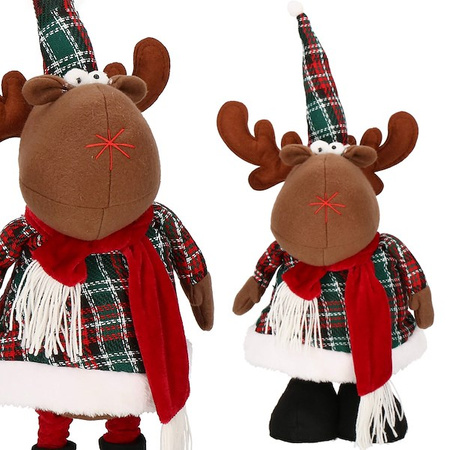 Renifer 50-65cm ozdoba świąteczna, krasnal świąteczny na teleskopowych nóżkach w kratkę