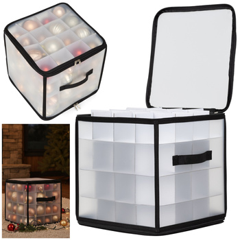 Organizer na dekoracje świateczne 64 przegródki, opakowanie, torba na bombki czarno-przeźroczysty