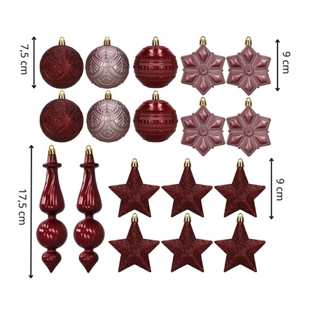 Bombki choinkowe zestaw 18 szt. ozdoby choinkowe matowe połyskujące brokatowe bordowe