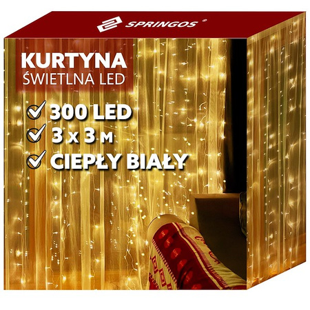 Kurtyna świetlna ciepły biały 300 Led lampki wewnętrzne z programatorem USB