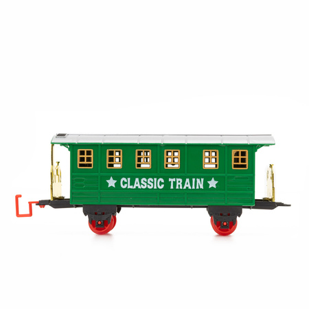 Pociąg z wagonami na baterie z efektem mgiełki i dźwiękami, lokomotywa zestaw kolejowy dla dzieci