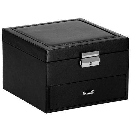 Kufer, szkatułka na biżuterię ekoskóra 16x16x11 cm czarny z szufladą i lusterkiem