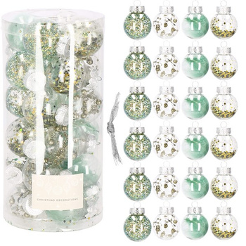 Bombki choinkowe przeźroczyste 24 szt. zielony, złoty 5cm zestaw choinkowy