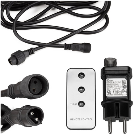 Zestaw przedłużacz 5 m zasilacz PRO do lampek choinkowych + pilot z funkcją timer