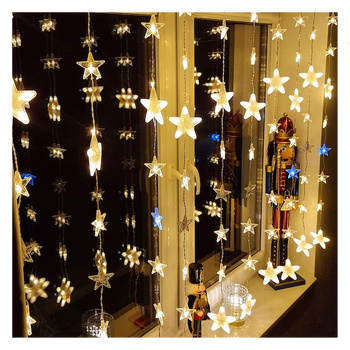 Kurtyna świetlna 180 led girlanda gwiazdki, lampki wewnętrzno-zewnętrzne sople ciepły biały + zimny biały flash