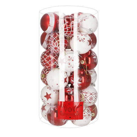 Bombki choinkowe, nietłukące, dekoracje świąteczne do stroika 30 szt. biało-czerwone