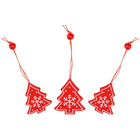 Świąteczne zawieszki 18 szt. drewniana, ozdoba choinkowa zestaw czerwony
