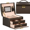 Kuferek, szkatułka na biżuterię 17,5x14x12,5 cm brązowy z szufladami i lusterkiem