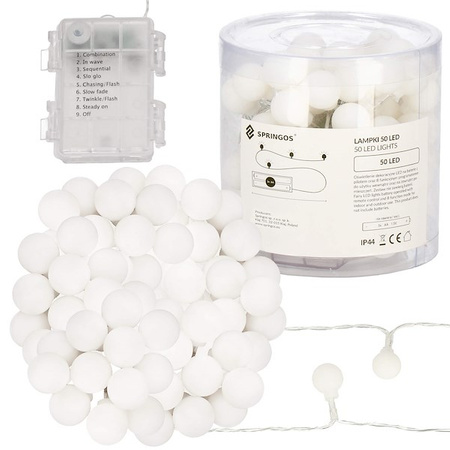 Lampki choinkowe 50 Led kuleczki biały ciepły z programatorem na baterie