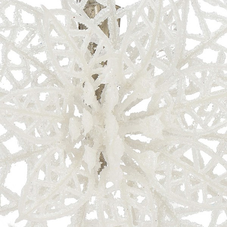 Gwiazda betlejemska, sztuczny kwiat, poinsecja ażurowa, biała z brokatem na klipsie