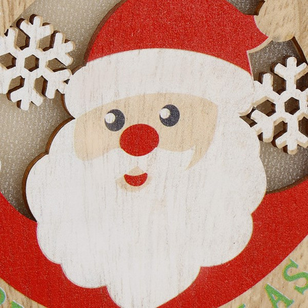 Zawieszka choinkowa mikołaj świecąca ozdoba świąteczna drewniana na baterię