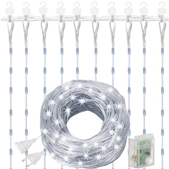 Kurtyna świetlna 300 led girlanda, lampki wewnętrzno-zewnętrzne sople biały zimny + flash